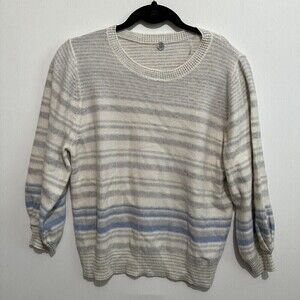 MARGARET O'Leary Tori Pullover Womens M Cream Blue Striped Cotton Wool Blend